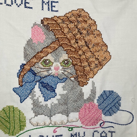 Cute Cat Cross-Stitch Wall Art - Picture 2 of 5